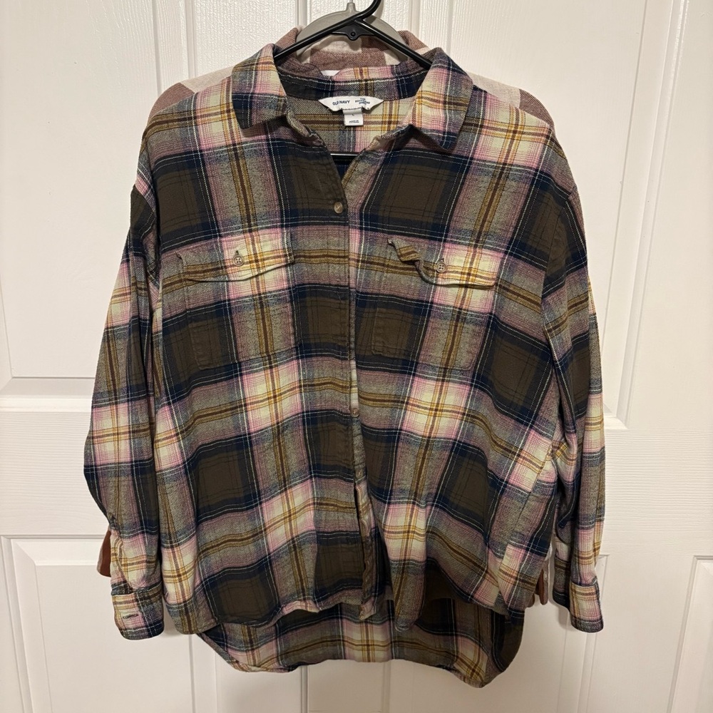 Lot of 2 Old Navy Boyfriend Shirt Plaid Flannels - Picture 4 of 6